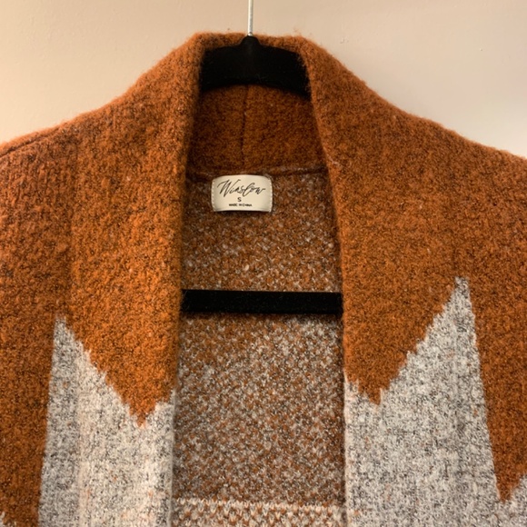 Rust Aztec Open-Front Long Cardigan Sweater - Picture 7 of 8